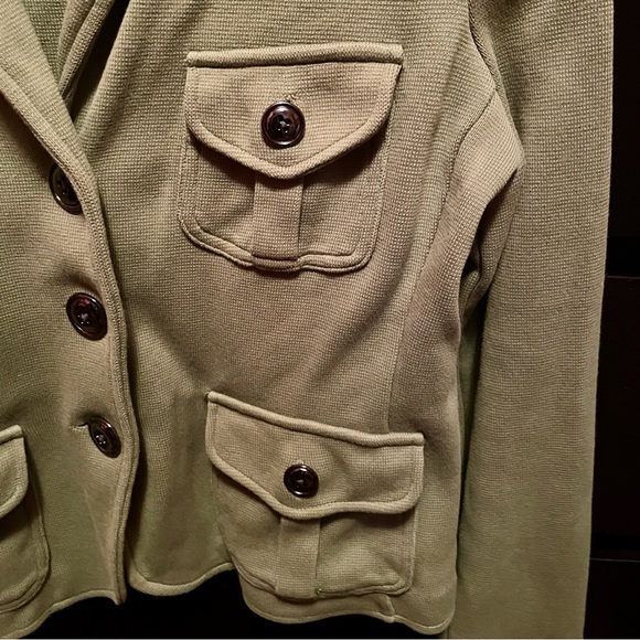 Talbots Green Double Knit Sweater Blazer Patch Pockets & Epaulettes Medium - Picture 2 of 7